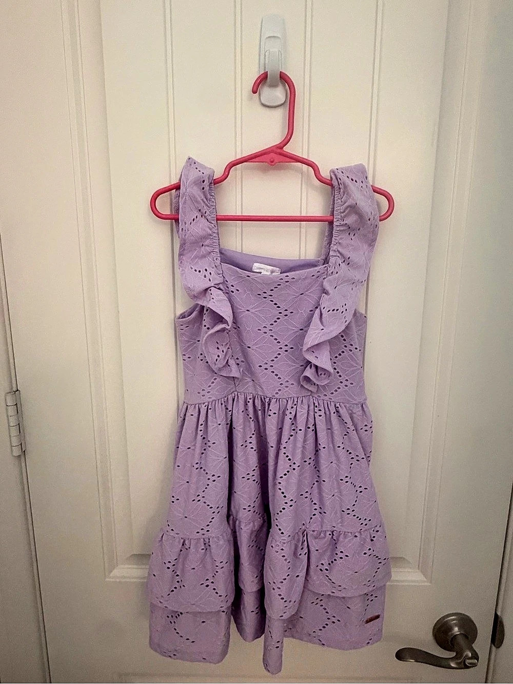 Girls Purple Eyelet Ruffle feminine minimalist Dress Like New